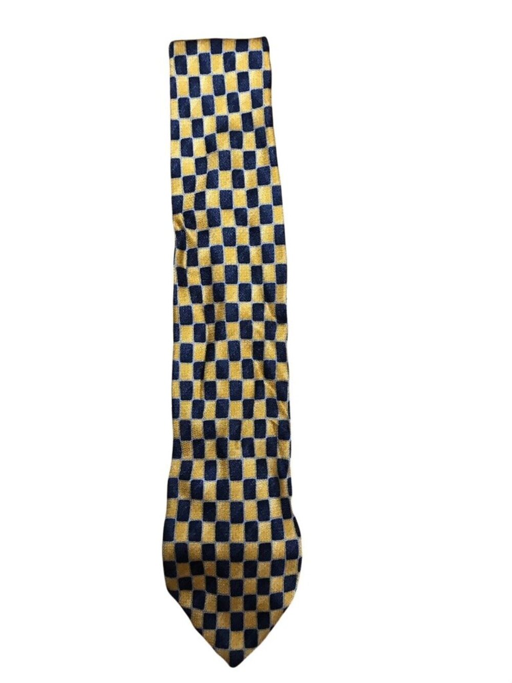 Giorgio Ferri Mens Tie Blue Yellow 100 Italian Silk Italy Designer Checkerboard